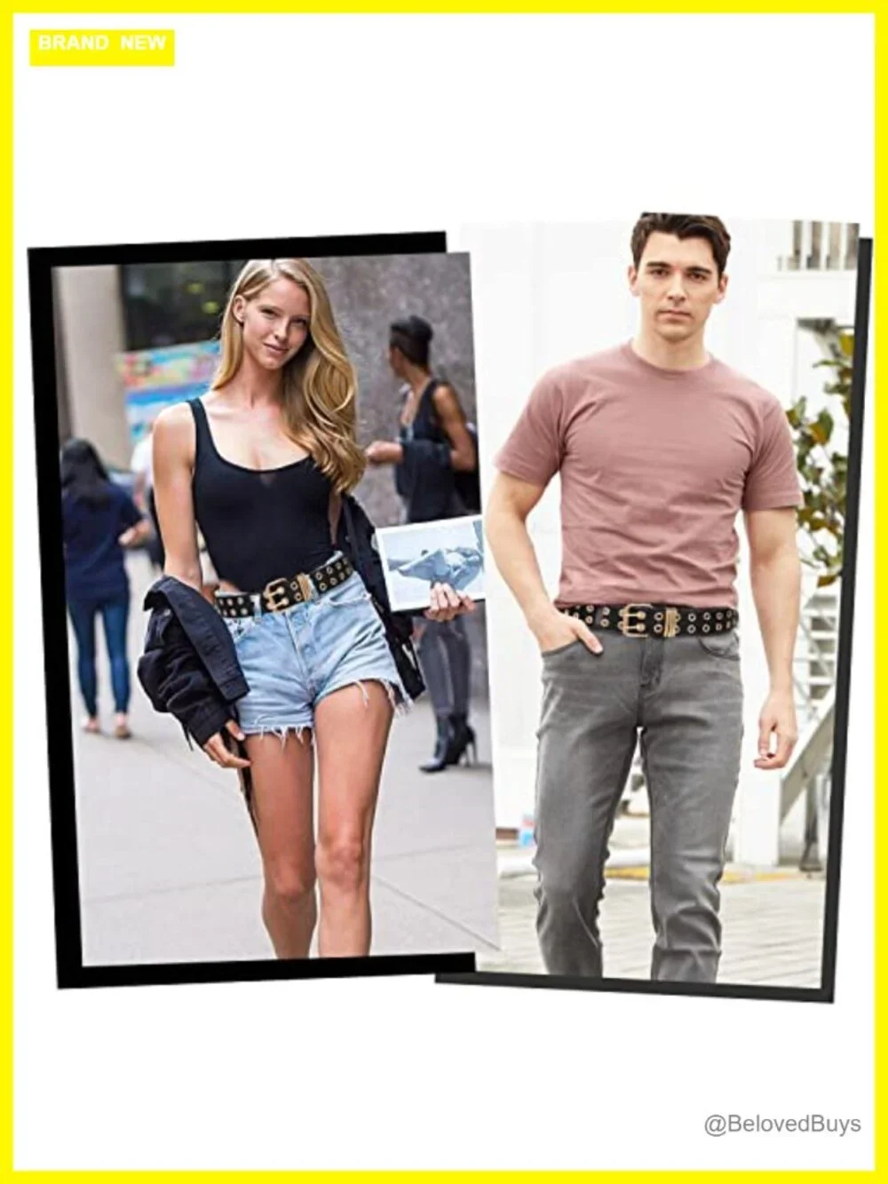 PU Leather Grommet Belt with Detachable Chain Punk Rock Waist Belt for Jeans